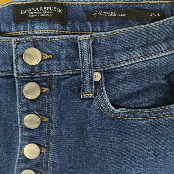 BANANA REPUBLIC Premium Denim Blue Wide-Leg Button fly Medium Wash Jeans sz 27 L - Picture 4 of 8